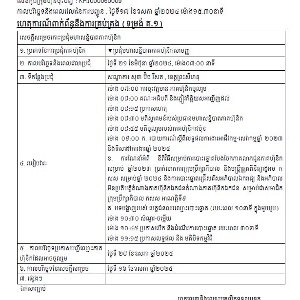 Announcement for timely Disclosure on May 17, 2024, at 15:30 about Management (form C.1)