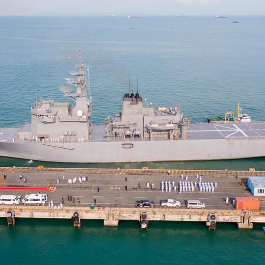 the two Japan Maritime Self-Defence Force ships namely 1st Marine ship called at Sihanouville Port in subject to celebrate the 30th Anniversary of Japan Peace Forces in to Cambodia