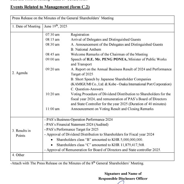 Announcement for timely Disclosure on June 19, 2025, at 15:30 about management (form C.2)